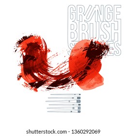 Red brush stroke and texture. Grunge vector abstract hand - painted element. Underline and border design.