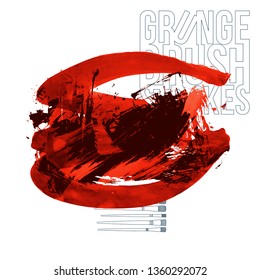 Red brush stroke and texture. Grunge vector abstract hand - painted element. Underline and border design.