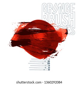 Red brush stroke and texture. Grunge vector abstract hand - painted element. Underline and border design.