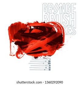 Red brush stroke and texture. Grunge vector abstract hand - painted element. Underline and border design.