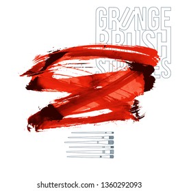 Red brush stroke and texture. Grunge vector abstract hand - painted element. Underline and border design.