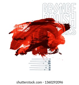 Red brush stroke and texture. Grunge vector abstract hand - painted element. Underline and border design.