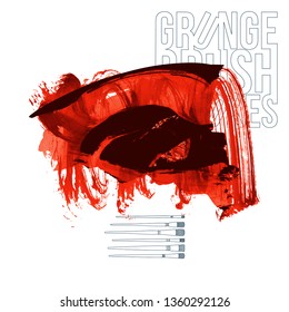 Red brush stroke and texture. Grunge vector abstract hand - painted element. Underline and border design.
