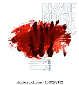 Red brush stroke and texture. Grunge vector abstract hand - painted element. Underline and border design.