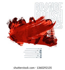 Red brush stroke and texture. Grunge vector abstract hand - painted element. Underline and border design.