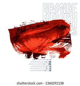 Red brush stroke and texture. Grunge vector abstract hand - painted element. Underline and border design.