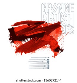 Red brush stroke and texture. Grunge vector abstract hand - painted element. Underline and border design.