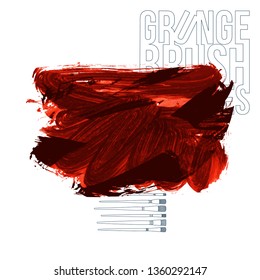 Red brush stroke and texture. Grunge vector abstract hand - painted element. Underline and border design.