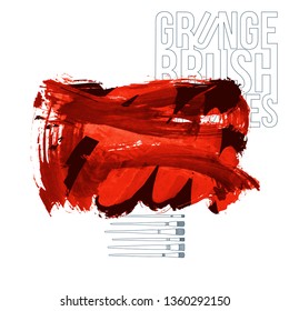 Red brush stroke and texture. Grunge vector abstract hand - painted element. Underline and border design.