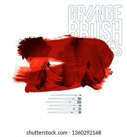 Red brush stroke and texture. Grunge vector abstract hand - painted element. Underline and border design.