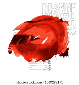 Red brush stroke and texture. Grunge vector abstract hand - painted element. Underline and border design.