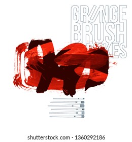 Red brush stroke and texture. Grunge vector abstract hand - painted element. Underline and border design.