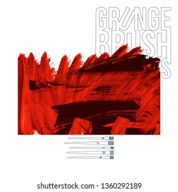 Red brush stroke and texture. Grunge vector abstract hand - painted element. Underline and border design.