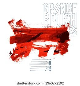Red brush stroke and texture. Grunge vector abstract hand - painted element. Underline and border design.