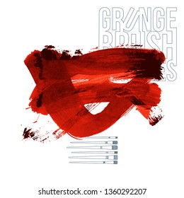 Red brush stroke and texture. Grunge vector abstract hand - painted element. Underline and border design.
