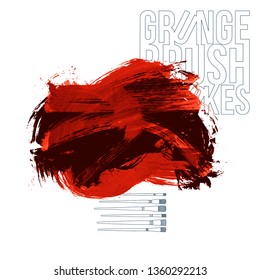 Red brush stroke and texture. Grunge vector abstract hand - painted element. Underline and border design.