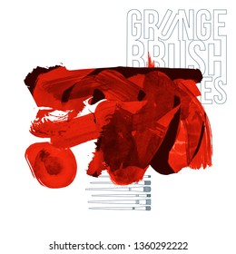 Red brush stroke and texture. Grunge vector abstract hand - painted element. Underline and border design.