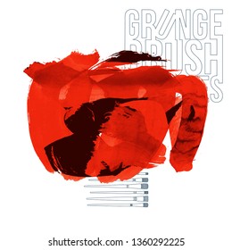 Red brush stroke and texture. Grunge vector abstract hand - painted element. Underline and border design.