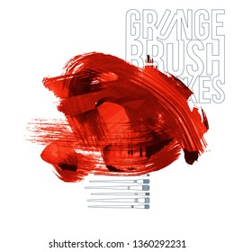 Red brush stroke and texture. Grunge vector abstract hand - painted element. Underline and border design.