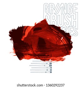 Red brush stroke and texture. Grunge vector abstract hand - painted element. Underline and border design.