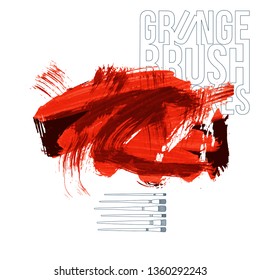 Red brush stroke and texture. Grunge vector abstract hand - painted element. Underline and border design.