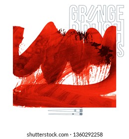 Red brush stroke and texture. Grunge vector abstract hand - painted element. Underline and border design.
