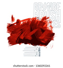 Red brush stroke and texture. Grunge vector abstract hand - painted element. Underline and border design.