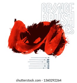 Red brush stroke and texture. Grunge vector abstract hand - painted element. Underline and border design.