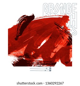 Red brush stroke and texture. Grunge vector abstract hand - painted element. Underline and border design.