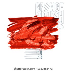 Red brush stroke and texture. Grunge vector abstract hand - painted element. Underline and border design.