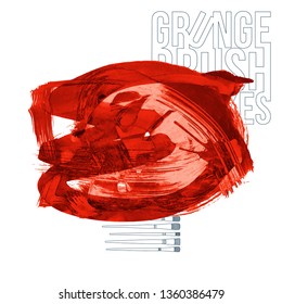 Red brush stroke and texture. Grunge vector abstract hand - painted element. Underline and border design.