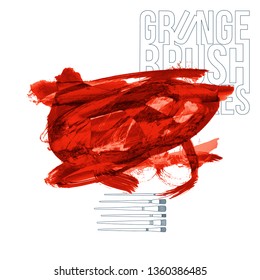 Red brush stroke and texture. Grunge vector abstract hand - painted element. Underline and border design.