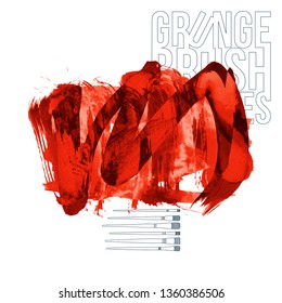 Red brush stroke and texture. Grunge vector abstract hand - painted element. Underline and border design.