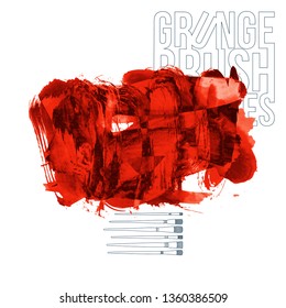 Red brush stroke and texture. Grunge vector abstract hand - painted element. Underline and border design.