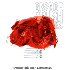 Red brush stroke and texture. Grunge vector abstract hand - painted element. Underline and border design.