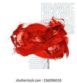 Red brush stroke and texture. Grunge vector abstract hand - painted element. Underline and border design.