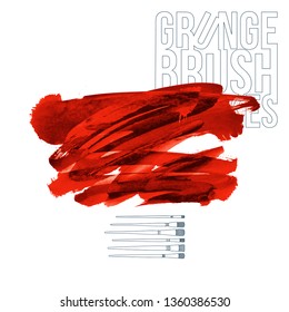 Red brush stroke and texture. Grunge vector abstract hand - painted element. Underline and border design.