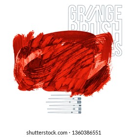 Red brush stroke and texture. Grunge vector abstract hand - painted element. Underline and border design.
