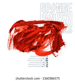 Red brush stroke and texture. Grunge vector abstract hand - painted element. Underline and border design.