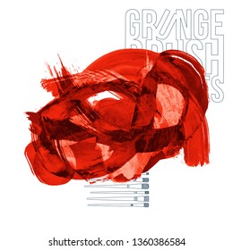 Red brush stroke and texture. Grunge vector abstract hand - painted element. Underline and border design.