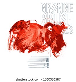 Red brush stroke and texture. Grunge vector abstract hand - painted element. Underline and border design.