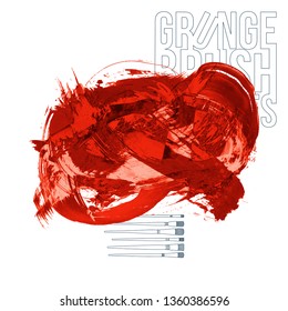 Red brush stroke and texture. Grunge vector abstract hand - painted element. Underline and border design.