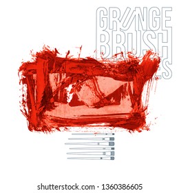 Red brush stroke and texture. Grunge vector abstract hand - painted element. Underline and border design.
