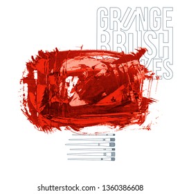 Red brush stroke and texture. Grunge vector abstract hand - painted element. Underline and border design.