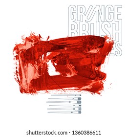 Red brush stroke and texture. Grunge vector abstract hand - painted element. Underline and border design.