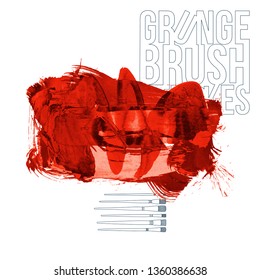 Red brush stroke and texture. Grunge vector abstract hand - painted element. Underline and border design.