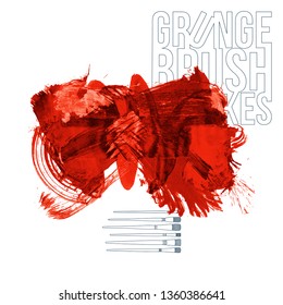 Red brush stroke and texture. Grunge vector abstract hand - painted element. Underline and border design.
