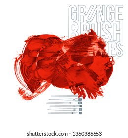 Red brush stroke and texture. Grunge vector abstract hand - painted element. Underline and border design.
