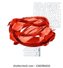 Red brush stroke and texture. Grunge vector abstract hand - painted element. Underline and border design.