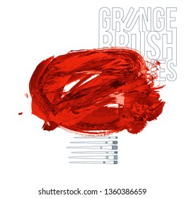 Red brush stroke and texture. Grunge vector abstract hand - painted element. Underline and border design.